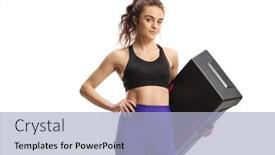  Presentation with step - Slide set having young-woman-in-sportswear-holding background and a light blue colored foreground