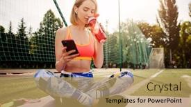  Presentation with woman sport - Slide deck enhanced with young-woman-in-sportswear-sits background and a coral colored foreground