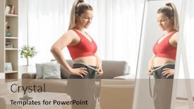  Presentation with mirror - Slide deck with young-woman-in-sportswear-standing background and a coral colored foreground