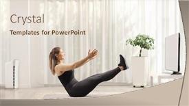  Presentation with stretching - Presentation design featuring young-woman-in-sportswear-stretching background and a sky blue colored foreground