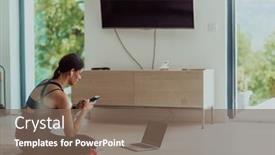  Presentation with corona virus - Presentation featuring young-woman-in-sportswear-using background and a violet colored foreground