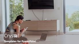  Presentation with corona virus - Theme consisting of young-woman-in-sportswear-using background and a violet colored foreground