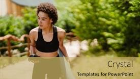  Presentation with sportswear - PPT layouts enhanced with young-woman-in-sportswear-walking background and a yellow colored foreground