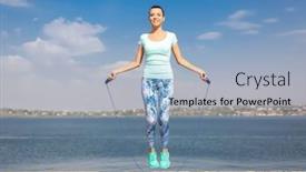  Presentation with rope jumping or bungee jumping - Cool new slide deck with young-woman-in-sportswear backdrop and a light blue colored foreground