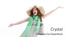  Presentation with summer - PPT theme featuring young woman in summer concept background and a  colored foreground