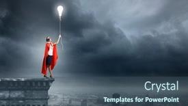  Presentation with hero woman - Presentation theme enhanced with superwoman - young woman in super hero background and a ocean colored foreground