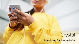  Presentation with scrolling - Audience pleasing slide set consisting of young-woman-in-sweatshirt-holding backdrop and a yellow colored foreground