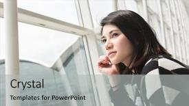  Presentation with wait - Presentation consisting of young woman in the airport background and a  colored foreground