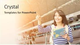  Presentation with wait - Beautiful presentation theme featuring young woman in the airport backdrop and a lemonade colored foreground