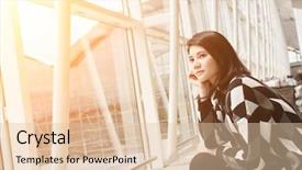  Presentation with wait - Slide set consisting of young woman in the airport background and a  colored foreground