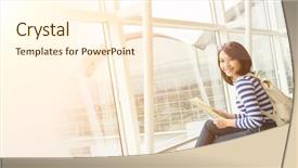  Presentation with wait - Presentation theme enhanced with young woman in the airport background and a  colored foreground