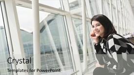  Presentation with wait - Presentation design featuring young woman in the airport background and a  colored foreground