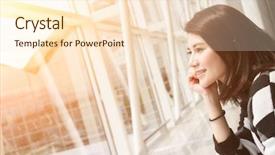  Presentation with wait - Cool new PPT theme with young woman in the airport backdrop and a  colored foreground