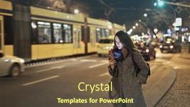  Presentation with city night - Presentation theme consisting of young-woman-in-the-city background and a tawny brown colored foreground