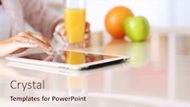  Presentation with ipad - Audience pleasing presentation theme consisting of young-woman-in-the-kitchen backdrop and a lemonade colored foreground