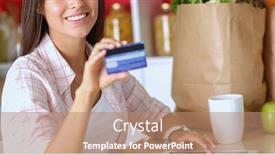  Presentation with ipad - Colorful PPT theme enhanced with young-woman-in-the-kitchen backdrop and a coral colored foreground