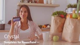  Presentation with ipad - Slide deck enhanced with young-woman-in-the-kitchen background and a coral colored foreground