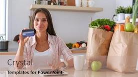  Presentation with ipad - Audience pleasing theme consisting of young-woman-in-the-kitchen backdrop and a coral colored foreground