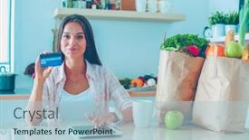  Presentation with ipad - Presentation design enhanced with young-woman-in-the-kitchen background and a light blue colored foreground