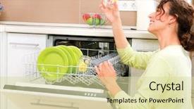  Presentation with dishwashing - PPT layouts with young woman in the kitchen background and a soft green colored foreground