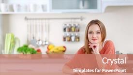  Presentation with safety in kitchen - Colorful slide deck enhanced with young woman in the kitchen backdrop and a coral colored foreground
