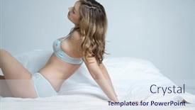  Presentation with bed - Audience pleasing presentation design consisting of young-woman-in-underwear-lying backdrop and a sky blue colored foreground
