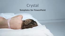  Presentation with bed - Beautiful presentation design featuring young-woman-in-underwear-lying backdrop and a light blue colored foreground