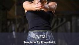  Presentation with normal - Amazing slide deck having young woman in uniform with gun normal version backdrop and a dark gray colored foreground