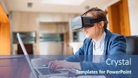  Presentation with virtual - PPT theme with young-woman-in-virtual-reality background and a ocean colored foreground