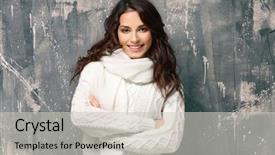  Presentation with woman outlaw - Amazing PPT layouts having young woman in warm sweater backdrop and a light gray colored foreground