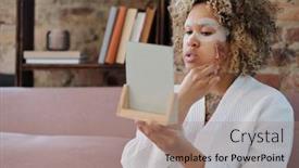  Presentation with bed - Slide set enhanced with young-woman-in-while-bathrobe background and a coral colored foreground