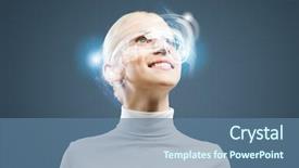  Presentation with media - Cool new slides with young-woman-in-white-against backdrop and a ocean colored foreground