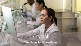  Presentation with monitor computer - Audience pleasing theme consisting of young-woman-in-white-coat backdrop and a gray colored foreground