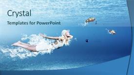  Presentation with under water - Audience pleasing theme consisting of young woman in white dress swimming under water backdrop and a light blue colored foreground
