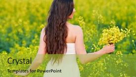  Presentation with flower woman - Beautiful slide deck featuring young woman in white dress backdrop and a gold colored foreground