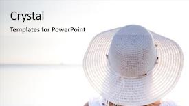  Presentation with hat - Colorful presentation design enhanced with young woman in white hat backdrop and a  colored foreground