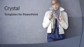  Presentation with white and black woman climbing ladders - Audience pleasing PPT theme consisting of young woman in white jacket backdrop and a light gray colored foreground