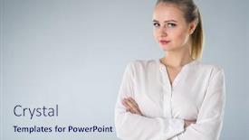  Presentation with white torn paper on gray - Beautiful theme featuring young-woman-in-white-shirt backdrop and a sky blue colored foreground