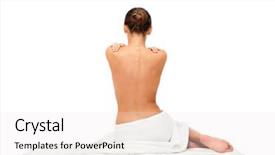  Presentation with spa concept - Audience pleasing slide set consisting of young woman in white towel backdrop and a sky blue colored foreground