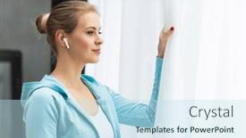  Presentation with living room - Slide set having young-woman-in-white-underwear background and a sky blue colored foreground