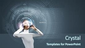  Presentation with high tech - Presentation theme having young-woman-in-white-wearing background and a ocean colored foreground