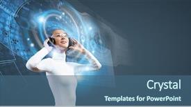  Presentation with high tech - Presentation design featuring young woman in white wearing background and a ocean colored foreground