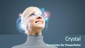  Presentation with high tech - Slide set with young woman in white background and a ocean colored foreground