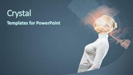  Presentation with hologram - Cool new theme with young woman in white with hologram round head backdrop and a ocean colored foreground