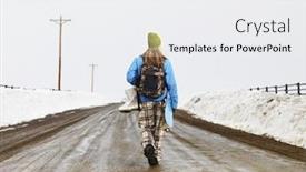 Presentation with snowboard - PPT layouts with young woman in winter clothes standing on muddy dirt road holding snowboard and boots background and a white colored foreground