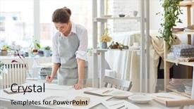  Presentation with sketching - Colorful PPT theme enhanced with young woman in workwear lean backdrop and a soft green colored foreground