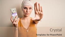  Presentation with medical sign - Presentation design consisting of young-woman-injured-wearing-bandage background and a coral colored foreground