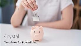  Presentation with house key - Slide set consisting of young-woman-inserting-house-key background and a light gray colored foreground