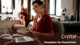  Presentation with interior designer - Slide deck consisting of young-woman-interior-designer-sitting background and a wine colored foreground