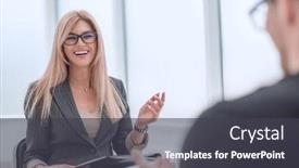  Presentation with podcast - Amazing presentation having job placement - young woman interviewing a guest backdrop and a dark gray colored foreground